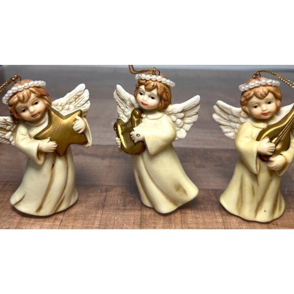 Vintage Porcelain Angel Christmas Ornaments Set Of 3 Musical Figurines - Picture 2 of 4